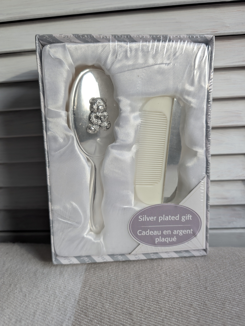 Silver-Plated Baby Hair Brush & Comb Set - Cream